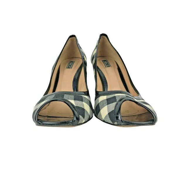 Zara Womens Black Ivory Check Slip On Peep Toe Stiletto Pump Heel Size US 7.5 - Picture 6 of 10